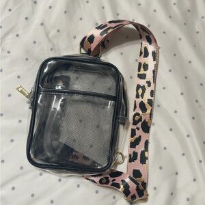 Clear Crossbody Bag with Leopard Strap